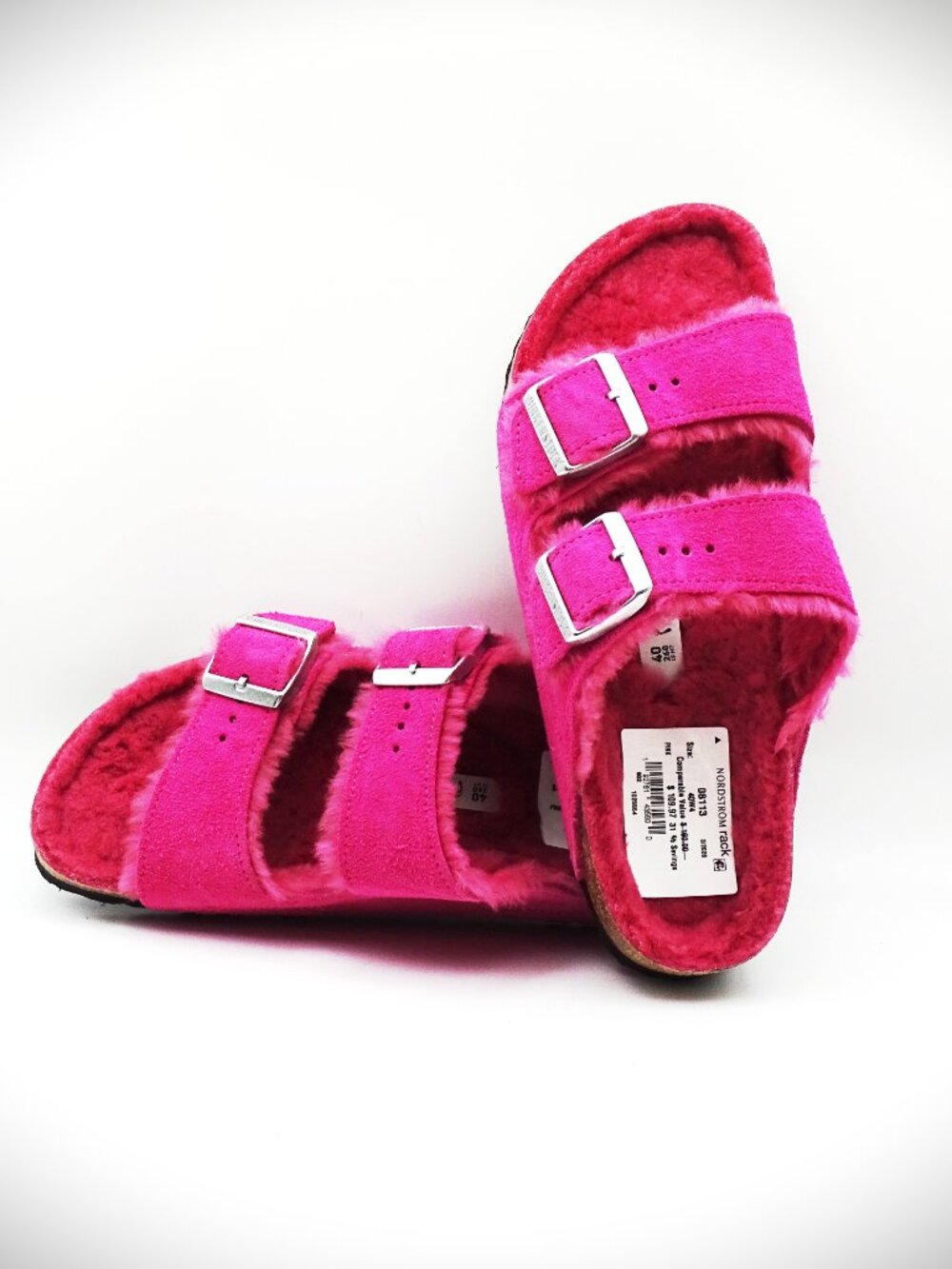 BIRKENSTOCK Arizona Genuine Shearling Lined Slide Sandals in Pink Size 40/9